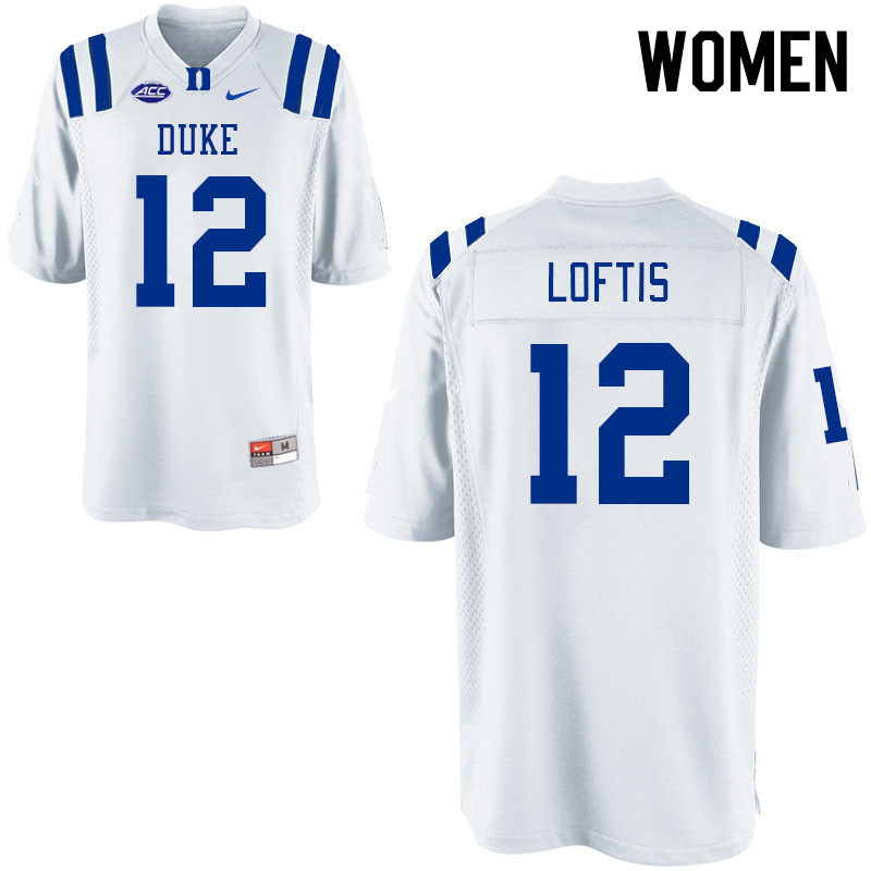 Women #12 Grayson Loftis Duke Blue Devils College Football Jerseys Stitched-White